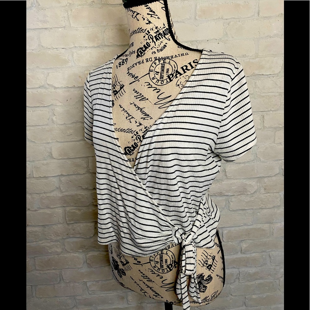 Wild Fable Black & White Striped Wrap crop top